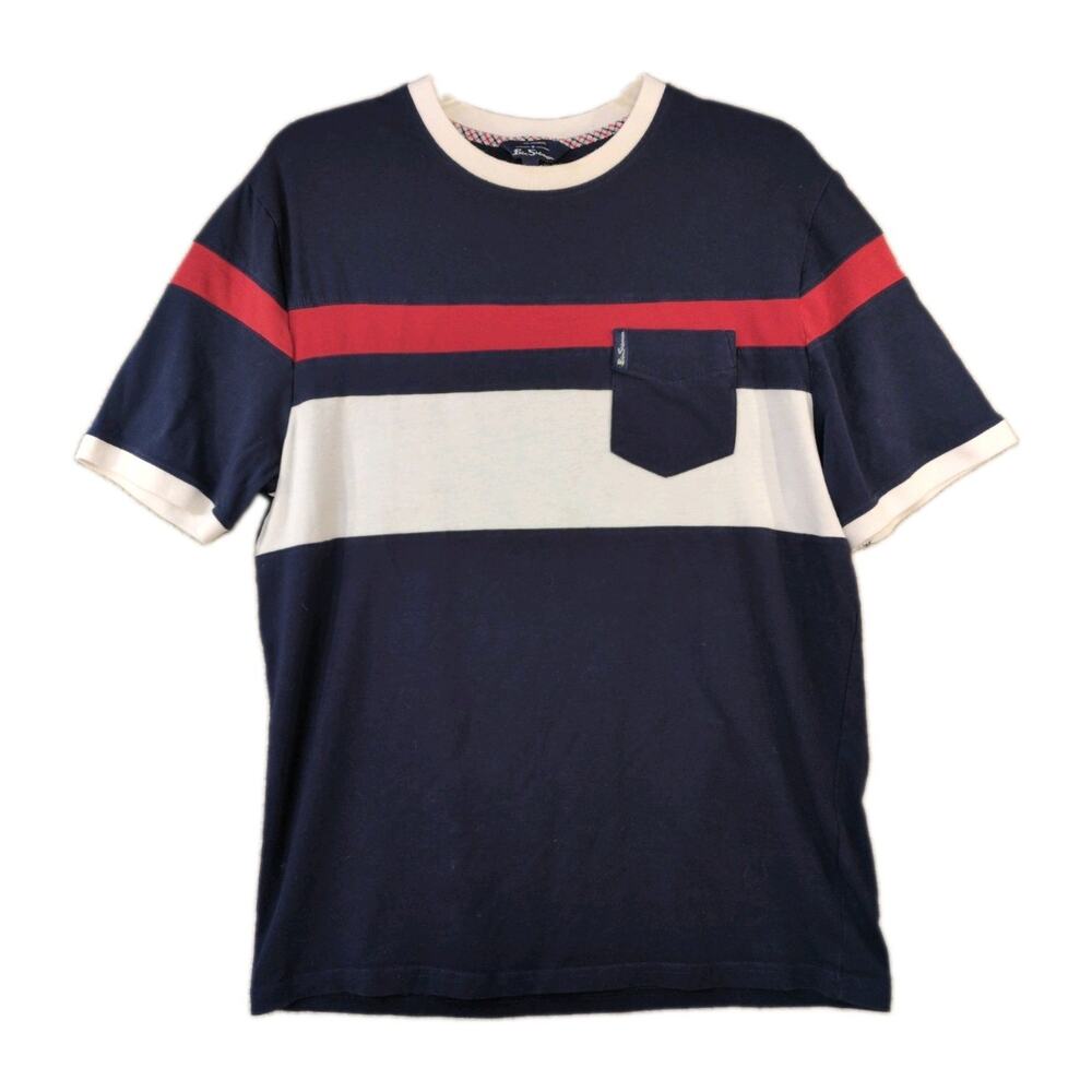 Ben Sherman Colorblock Tee Mens Medium Navy Red White Short Sleeve